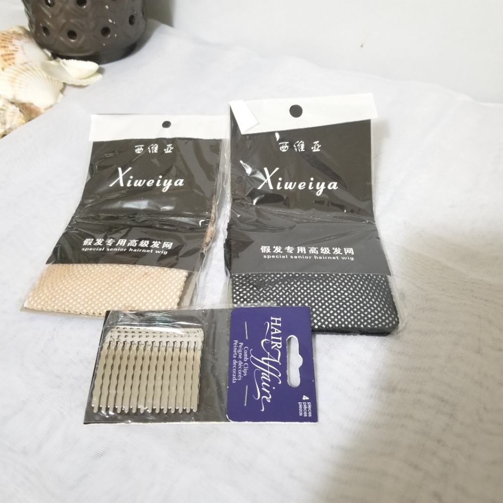 Wig accessories bundle - wig net and comb clips